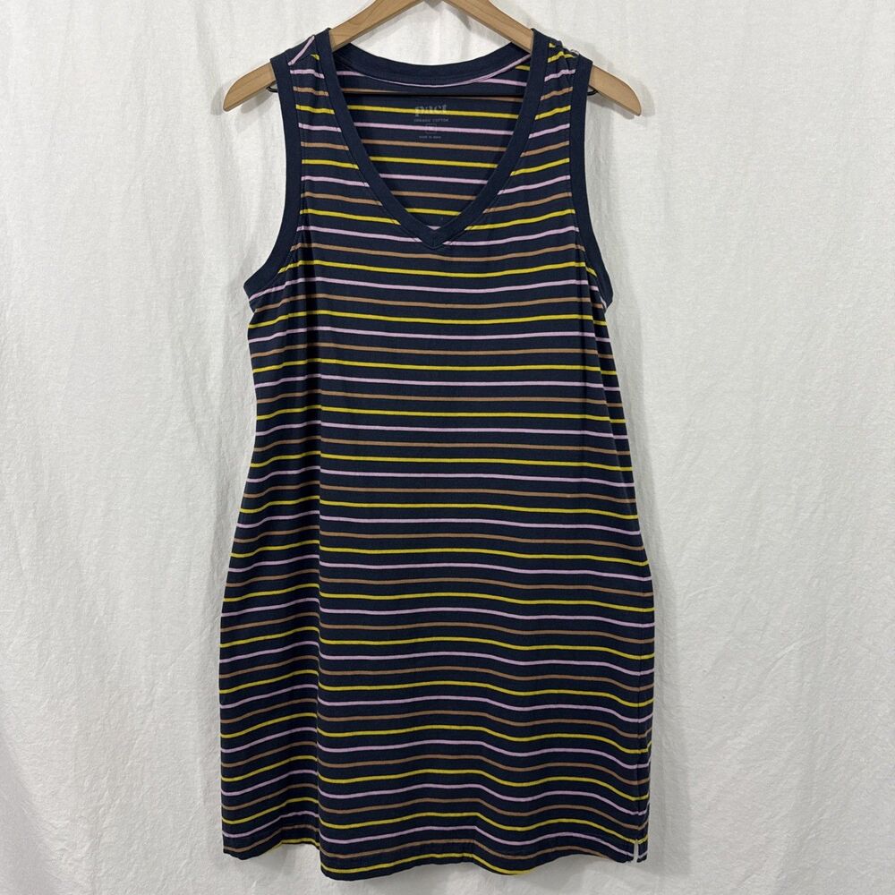 Pact Softspun A-line La Jolla Stripe Tank Dress Womens Sz M Sleeveless Organic